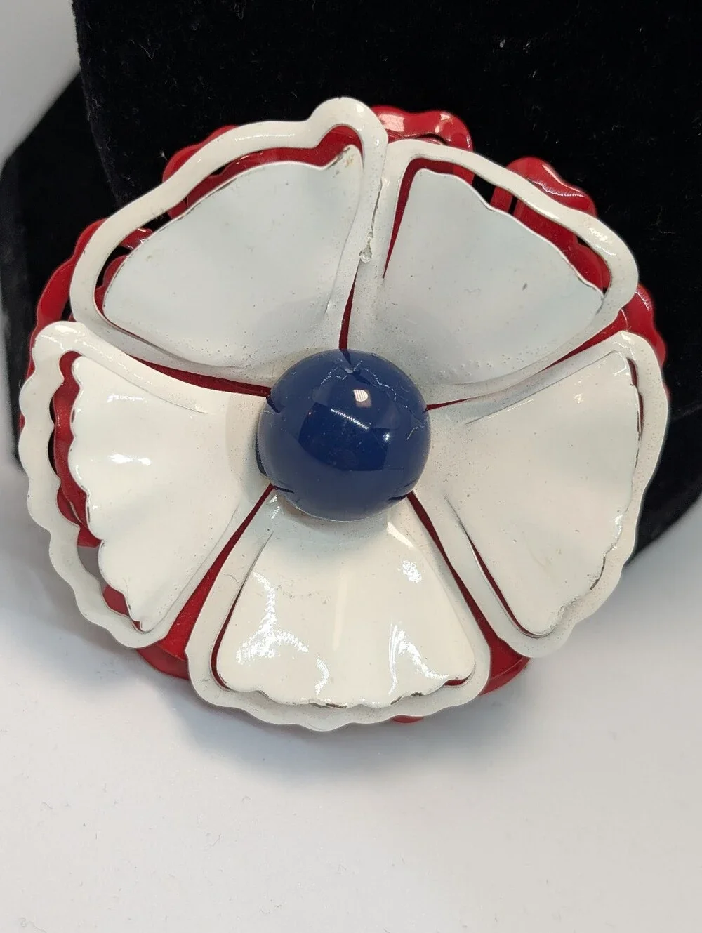 Vintage Red White Blue Enamel Flower Brooch Pin Labor Day